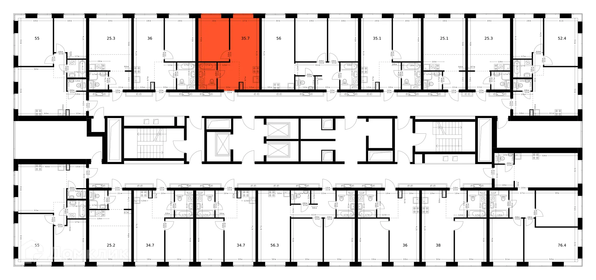 Планировка 1-комнатной квартиры 35.7 м² в ЖК Полар, г. Москва — фото 3
