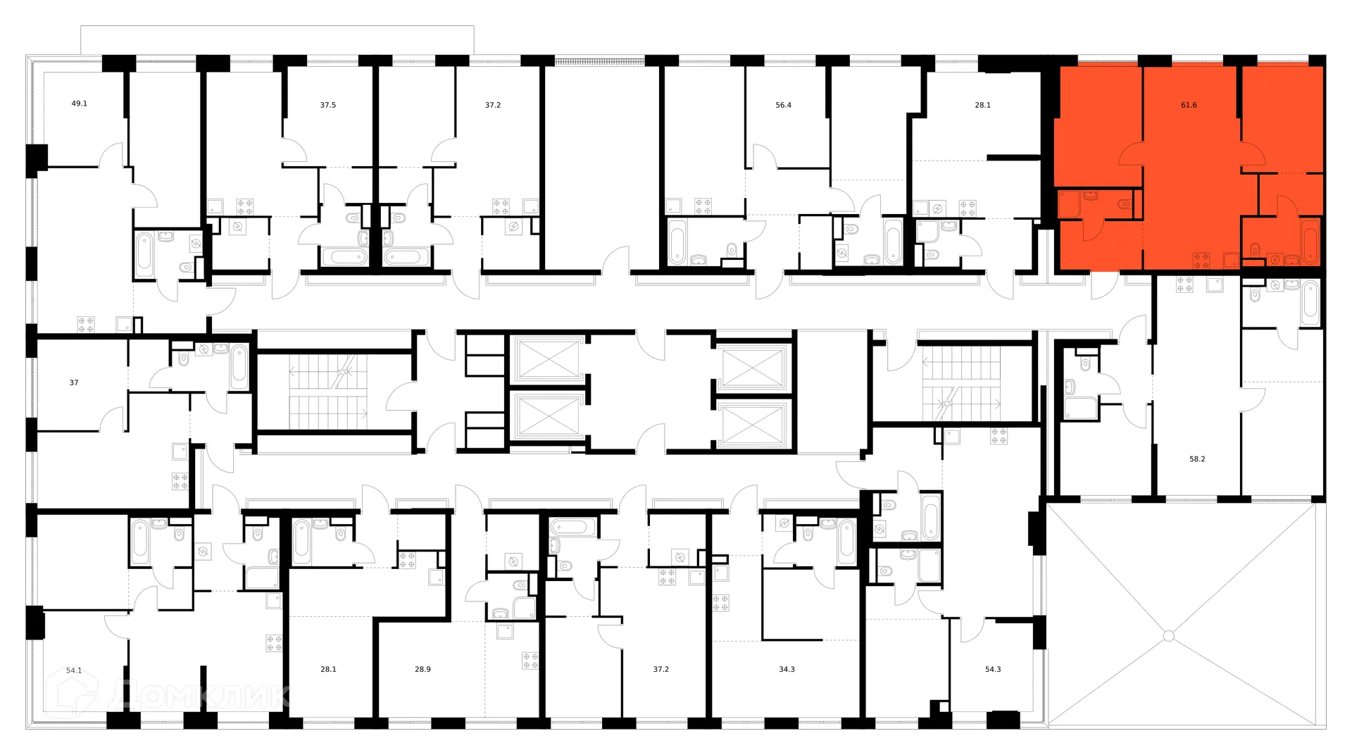 Планировка 2-комнатной квартиры 61.6 м² в ЖК Кавказский бульвар 51, г. Москва — фото 3