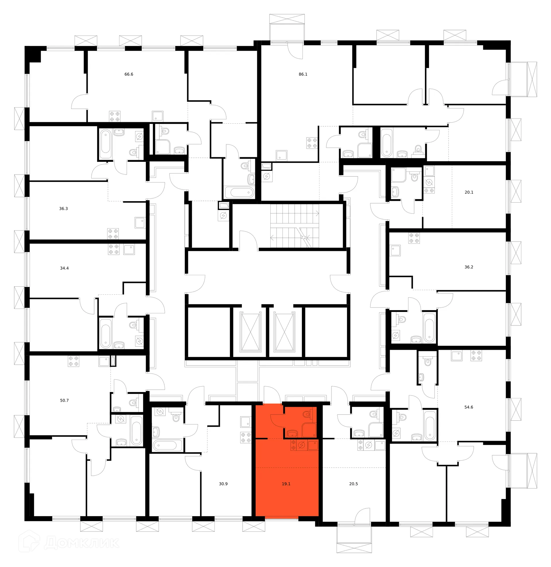 Планировка студии квартиры 19.1 м² в ЖК Никольские луга, г. Москва — фото 3