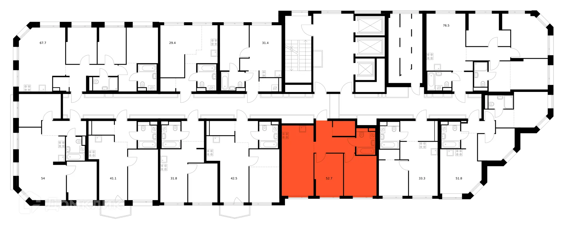 Планировка 2-комнатной квартиры 52.7 м² в ЖК Руставели 14, г. Москва — фото 2