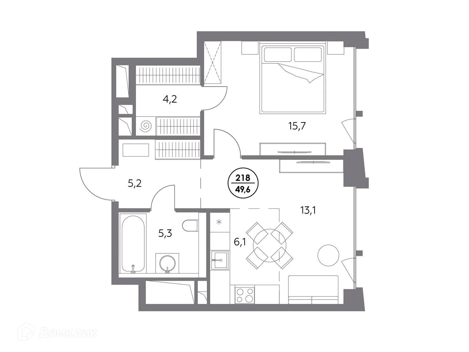 Планировка 1-комнатной квартиры 49.6 м² в ЖК МОНБЛАН, г. Москва — фото 3