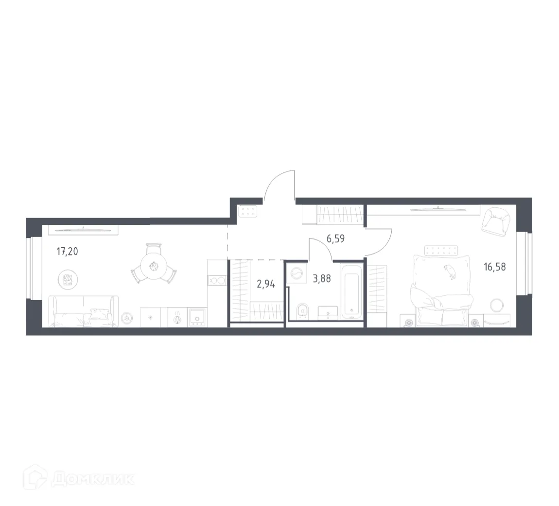 Планировка 1-комнатной квартиры 47.19 м² в Литературный квартал, г. Москва — фото 1