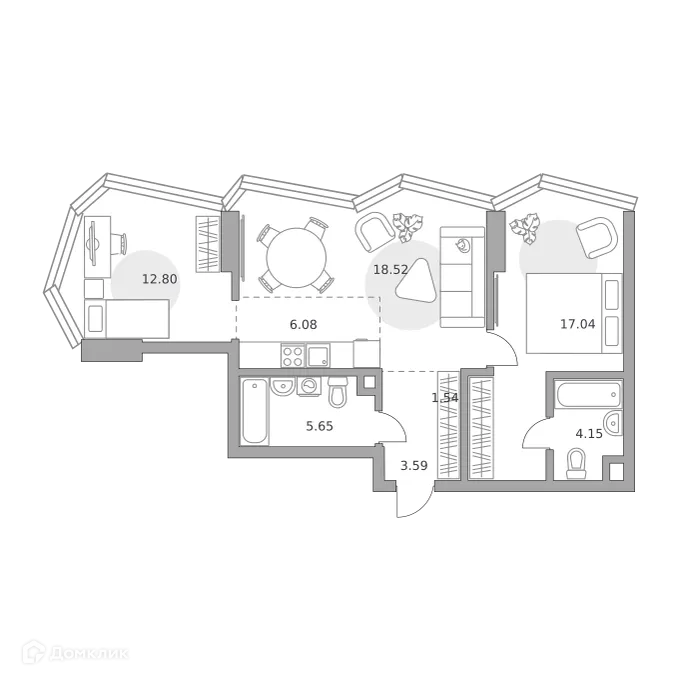 Планировка 2-комнатной квартиры 69.37 м² в ЖК MYPRIORITY (Майприорити) Мневники, г. Москва — фото 1