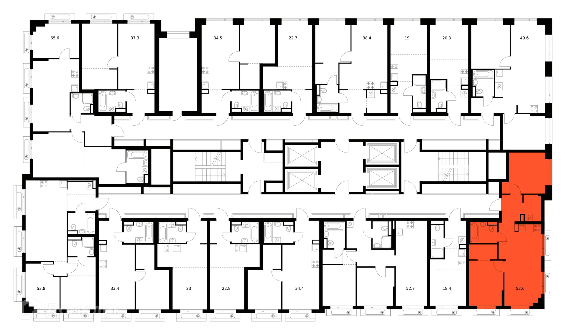 Планировка 2-комнатной квартиры 52.6 м² в ЖК Амурский парк, г. Москва — фото 2