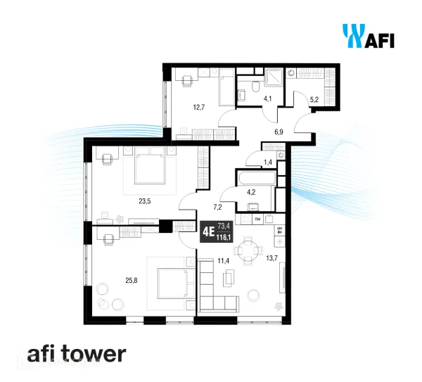Планировка 4 комн. в ЖК "Afi Tower (Афи Тауэр)"