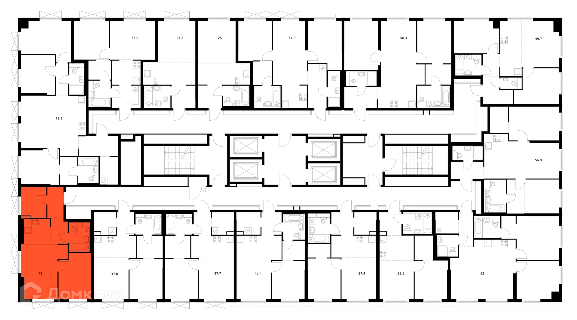 Планировка 1-комнатной квартиры 43 м² в ЖК Плеханова 11, г. Москва — фото 3