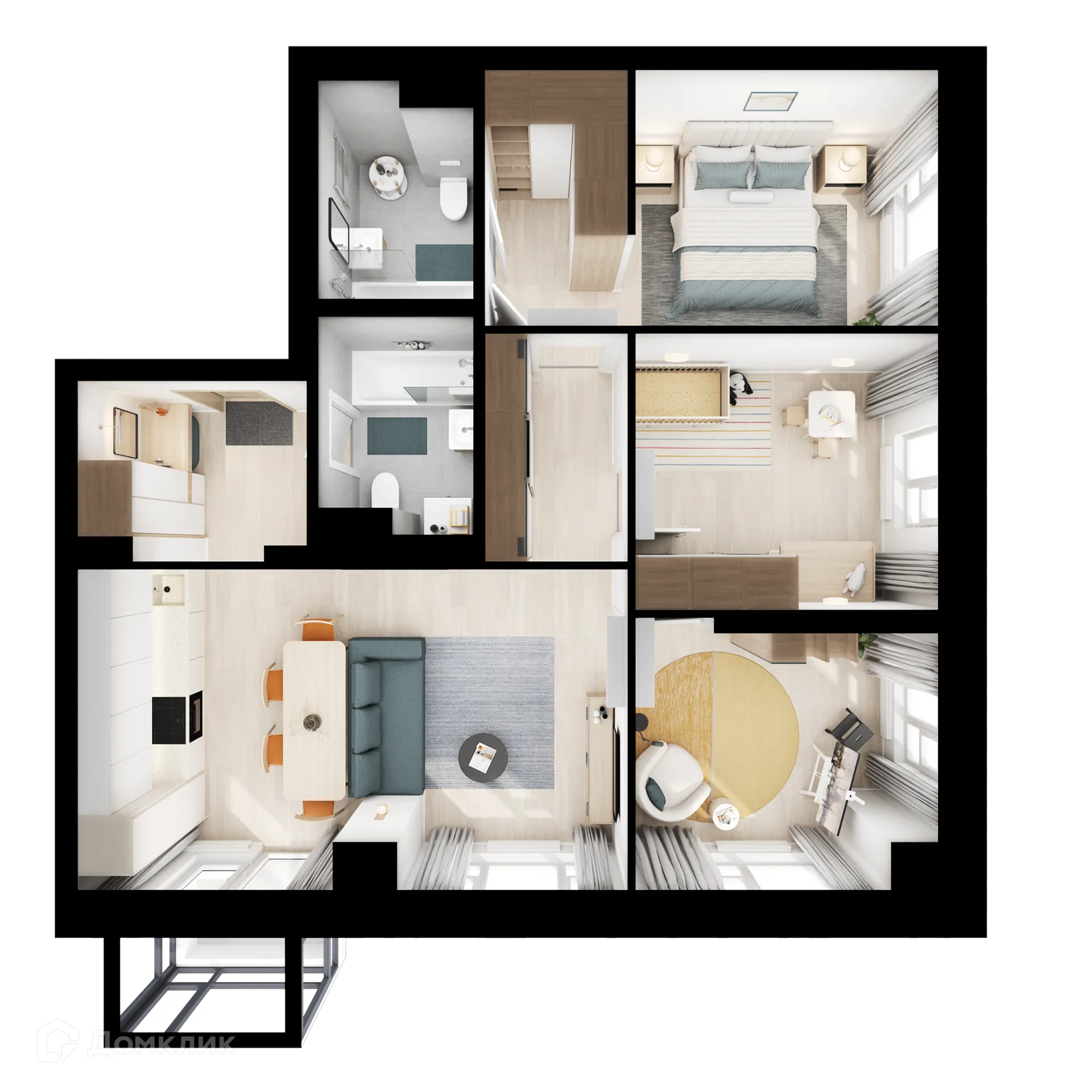 Планировка 3-комнатной квартиры 73.8 м² в «Нарвин», г. Москва — фото 1