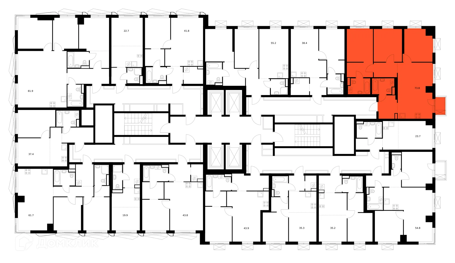 Планировка 3-комнатной квартиры 73.8 м² в «Нарвин», г. Москва — фото 2