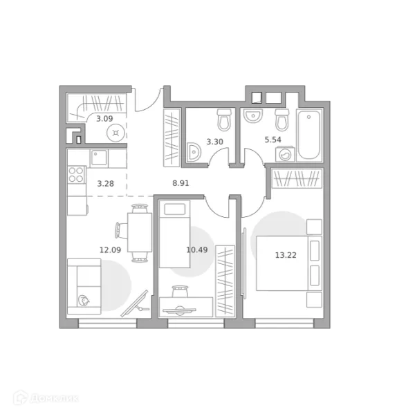 Планировка 3 комн. в ЖК BeLuck Коломенское (БеЛук Коломенское)