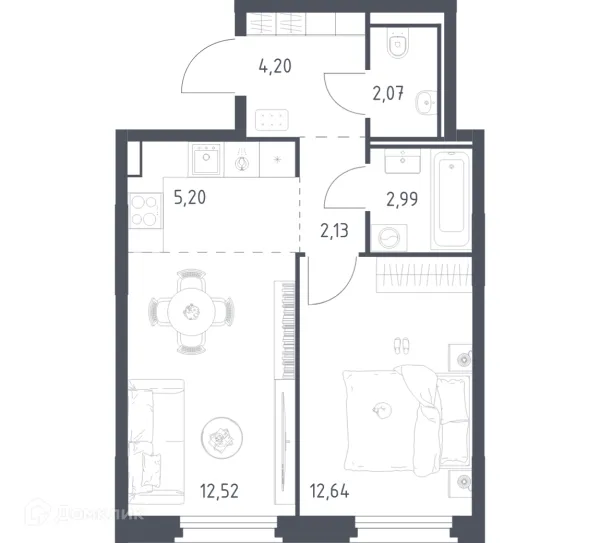 Планировка 1 комн. в ЖК Квартал Строгино