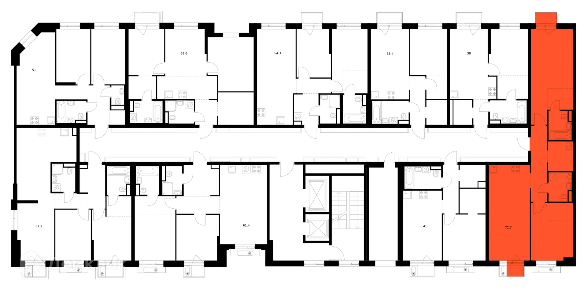 Планировка 2-комнатной квартиры 72.7 м² в ЖК Лосиноостровский парк, г. Москва — фото 2