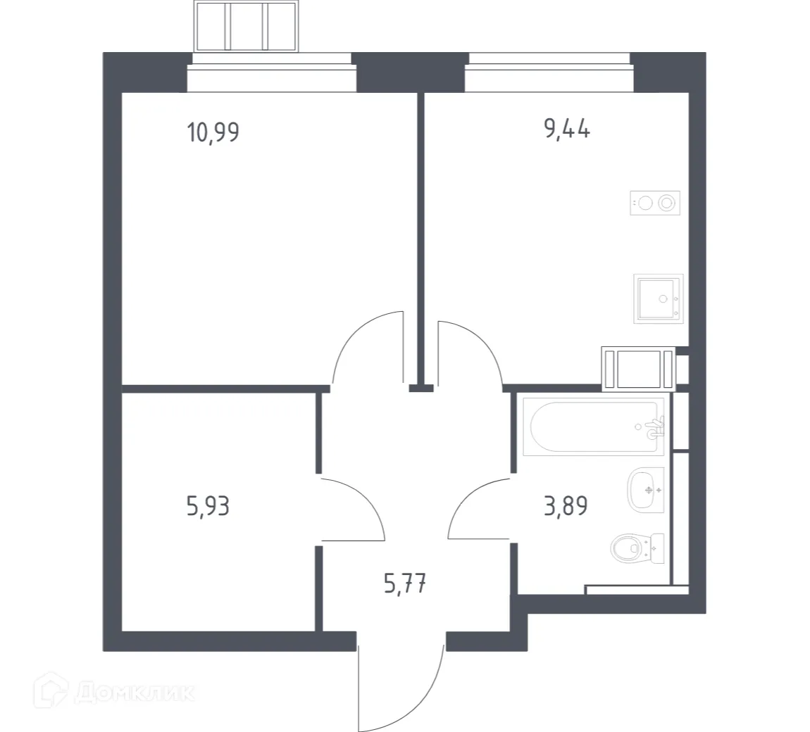 Планировка 1-комнатной квартиры 35.4 м² в ЖК Алхимово, г. Москва — фото 1