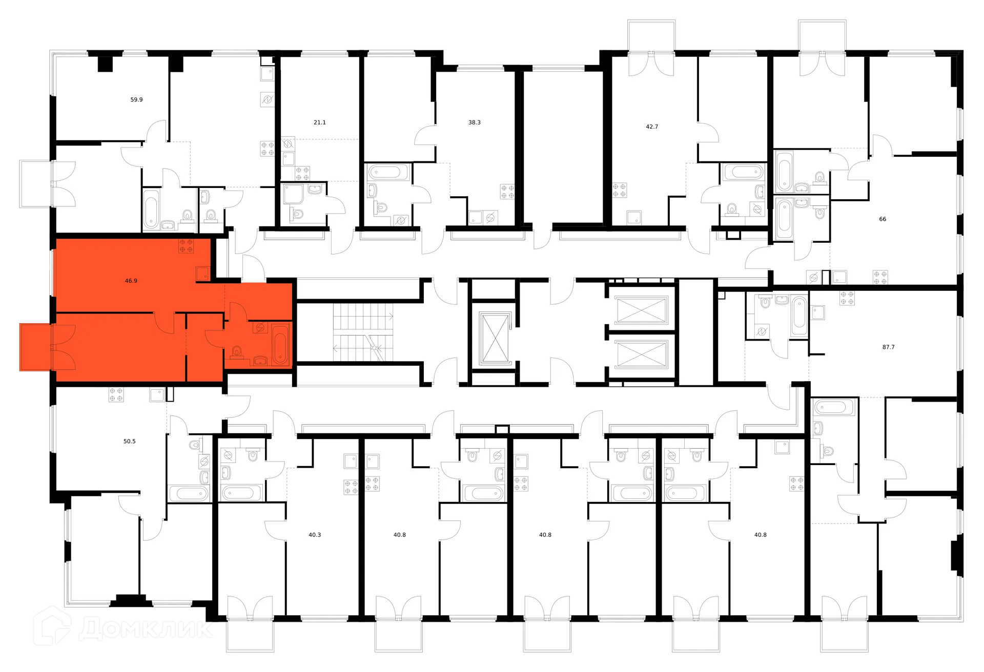 Планировка 1-комнатной квартиры 46.9 м² в ЖК Кронштадтский 9, г. Москва — фото 3