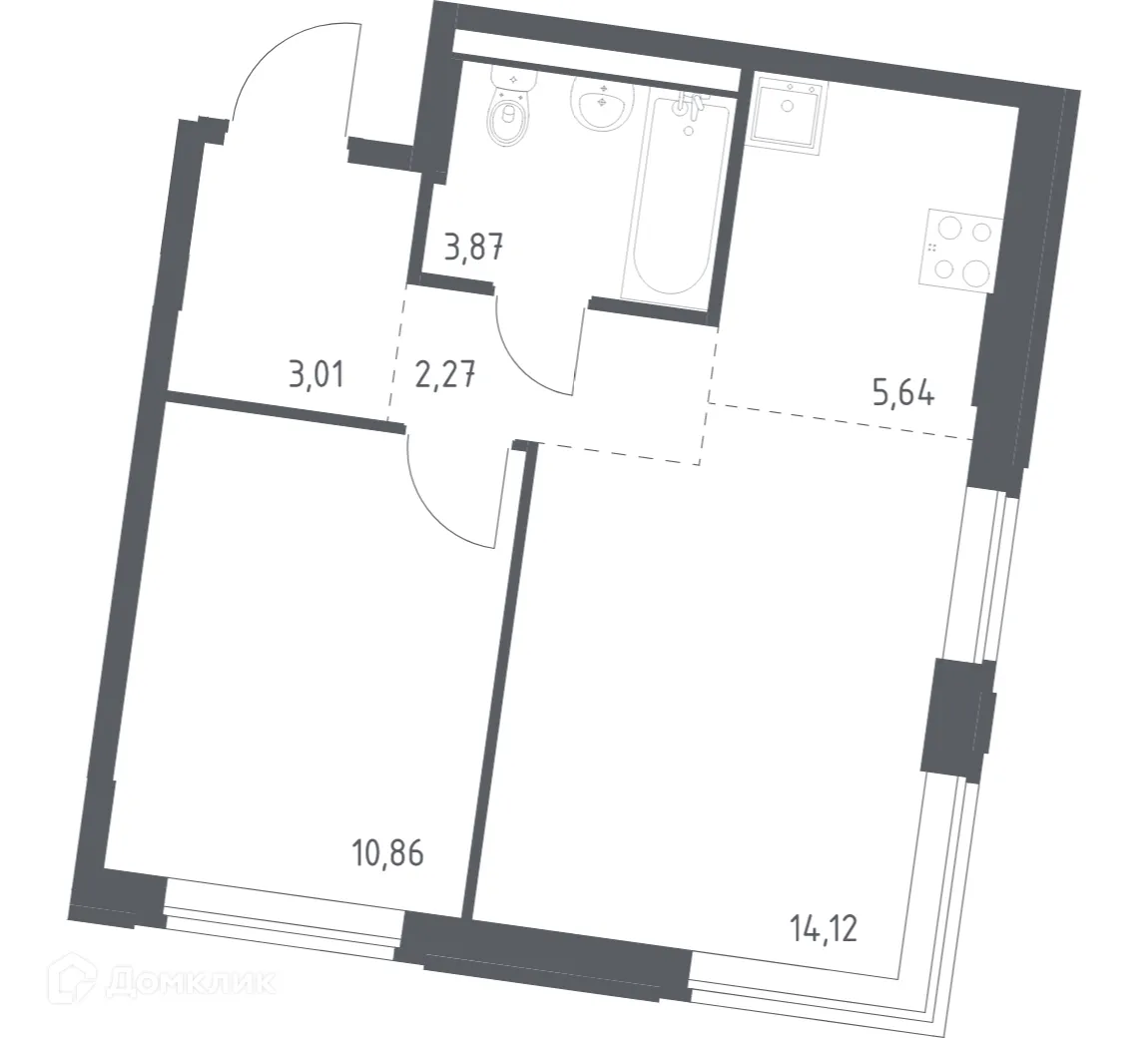Планировка 1-комнатной квартиры 39.77 м² в ЖК Квартал Западный, г. Москва — фото 1