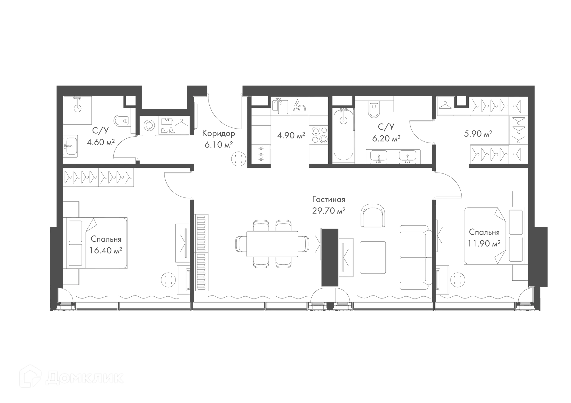 Планировка 2-комнатной квартиры 85.7 м² в ЖК Жилой комплекс премиум-класса SLAVA (СЛАВА), г. Москва — фото 1