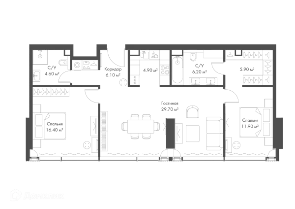 Планировка 2 комн. в ЖК Жилой комплекс премиум-класса SLAVA (СЛАВА)