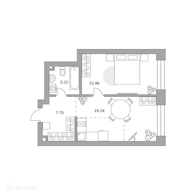 Планировка 1-комнатной квартиры 48.17 м² в ЖК MYPRIORITY Paveletskaya (МАЙПРИОРИТИ Павелецкая), г. Москва — фото 1