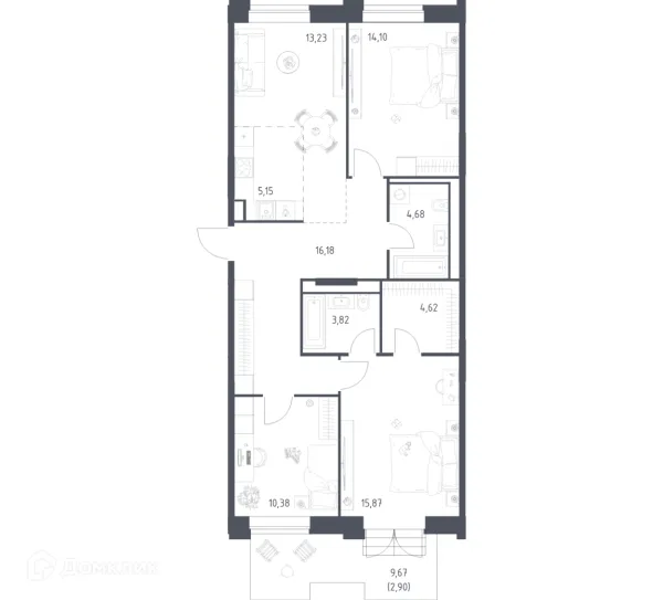 Планировка 3 комн. в ЖК Верейская 41