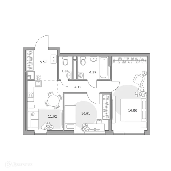 Планировка 2 комн. в «Нижегородская от Гранель»