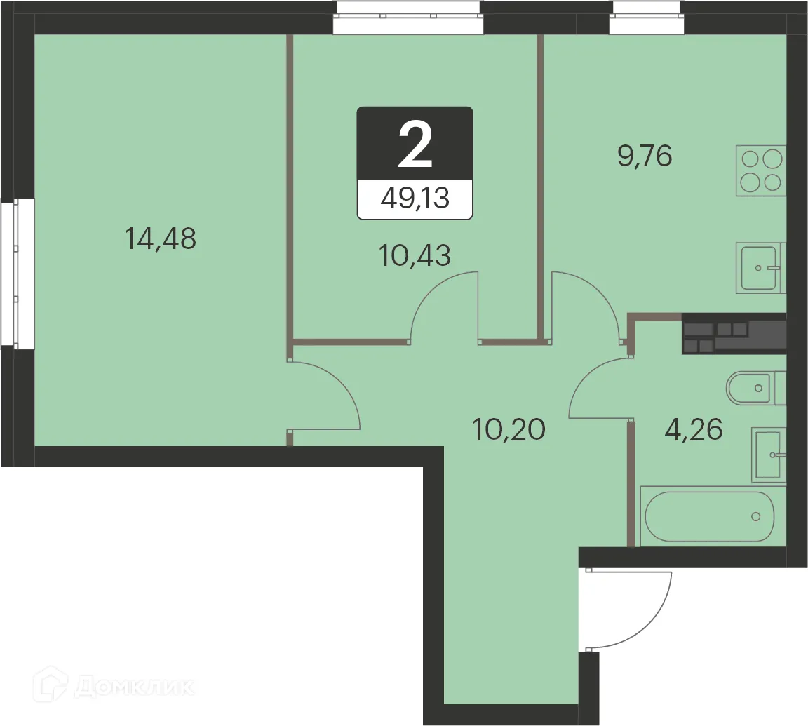 Планировка 2-комнатной квартиры 49 м² в ЖК Спутник-1, г. Екатеринбург — фото 1