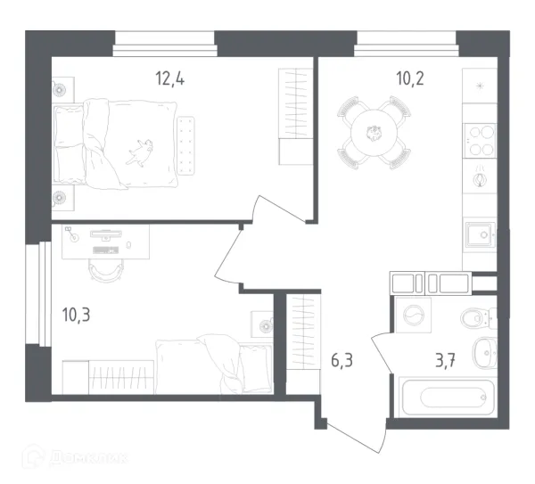 Планировка 2 комн. в ЖК Ольховый Квартал