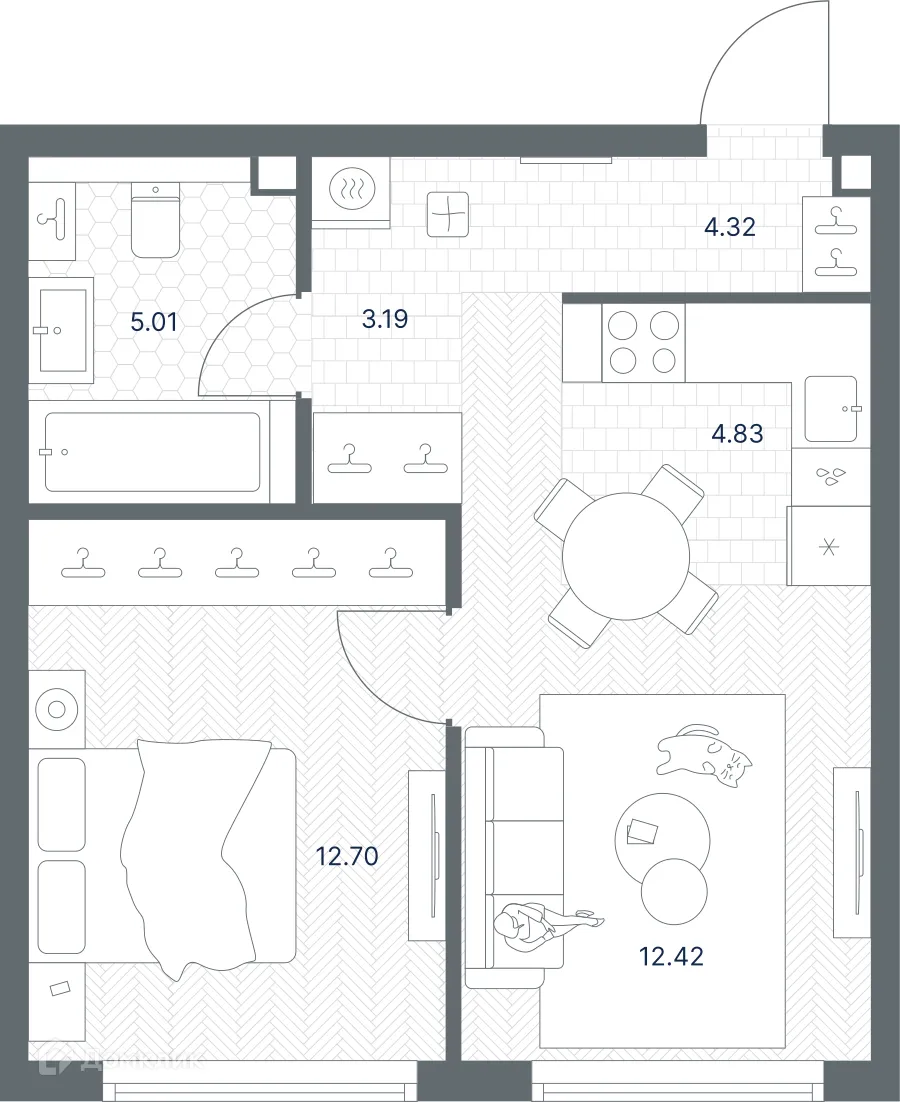 Планировка 1-комнатной квартиры 42.81 м² в ЖК TATE (Тейт), г. Москва — фото 2