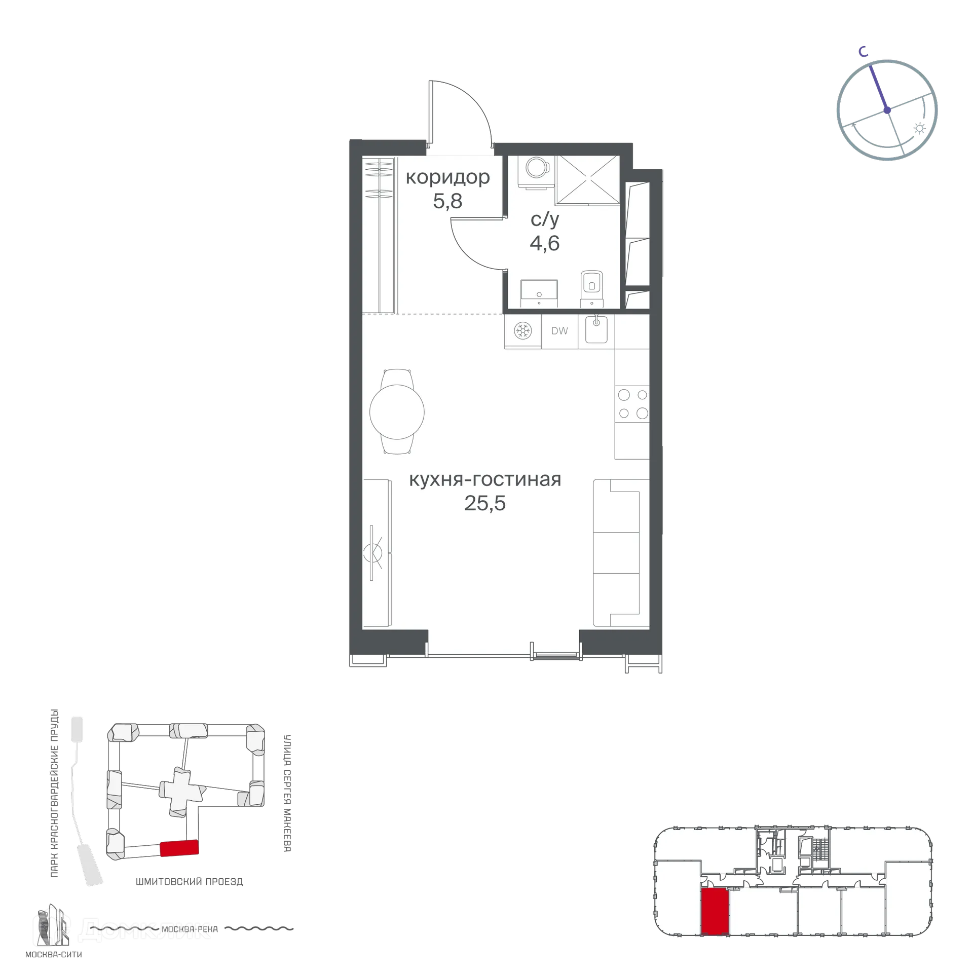 Планировка студии квартиры 35.9 м² в Начало, г. Москва — фото 1