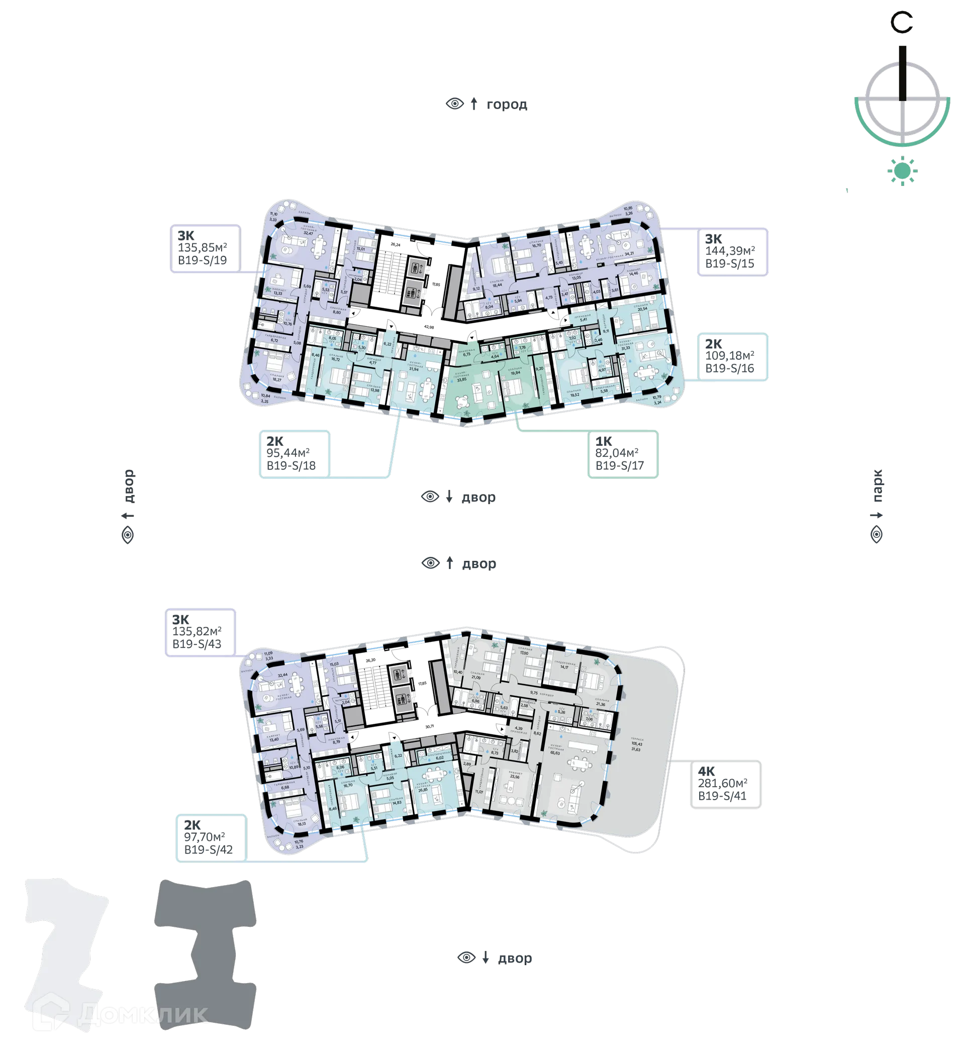 Планировка 3-комнатной квартиры 135.82 м² в СберСити - квартал В19, г. Москва — фото 2