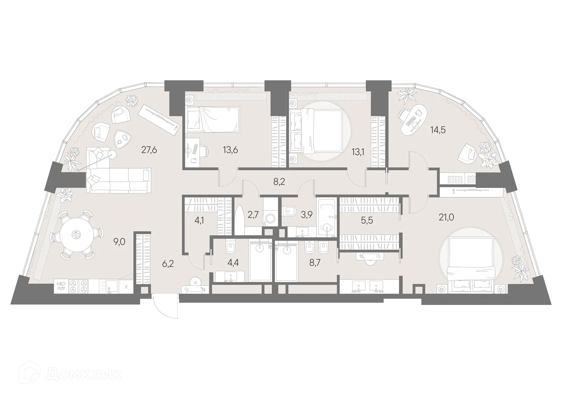 Планировка 4-комнатной квартиры 142.5 м² в ЖК РОДИНА ПАРК, г. Москва — фото 2