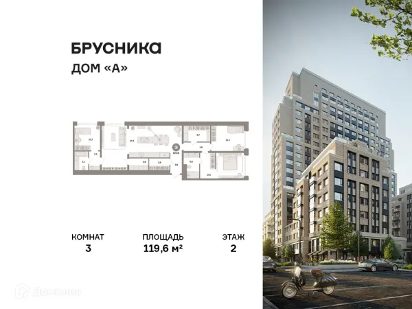 Планировка 3 комн. в ЖК Дом А