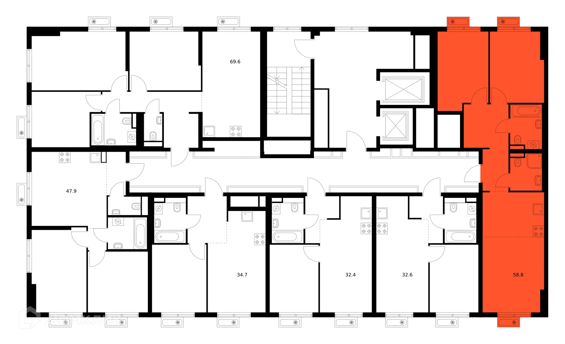 Планировка 2-комнатной квартиры 58.8 м² в «Митинский лес», г. Москва — фото 1