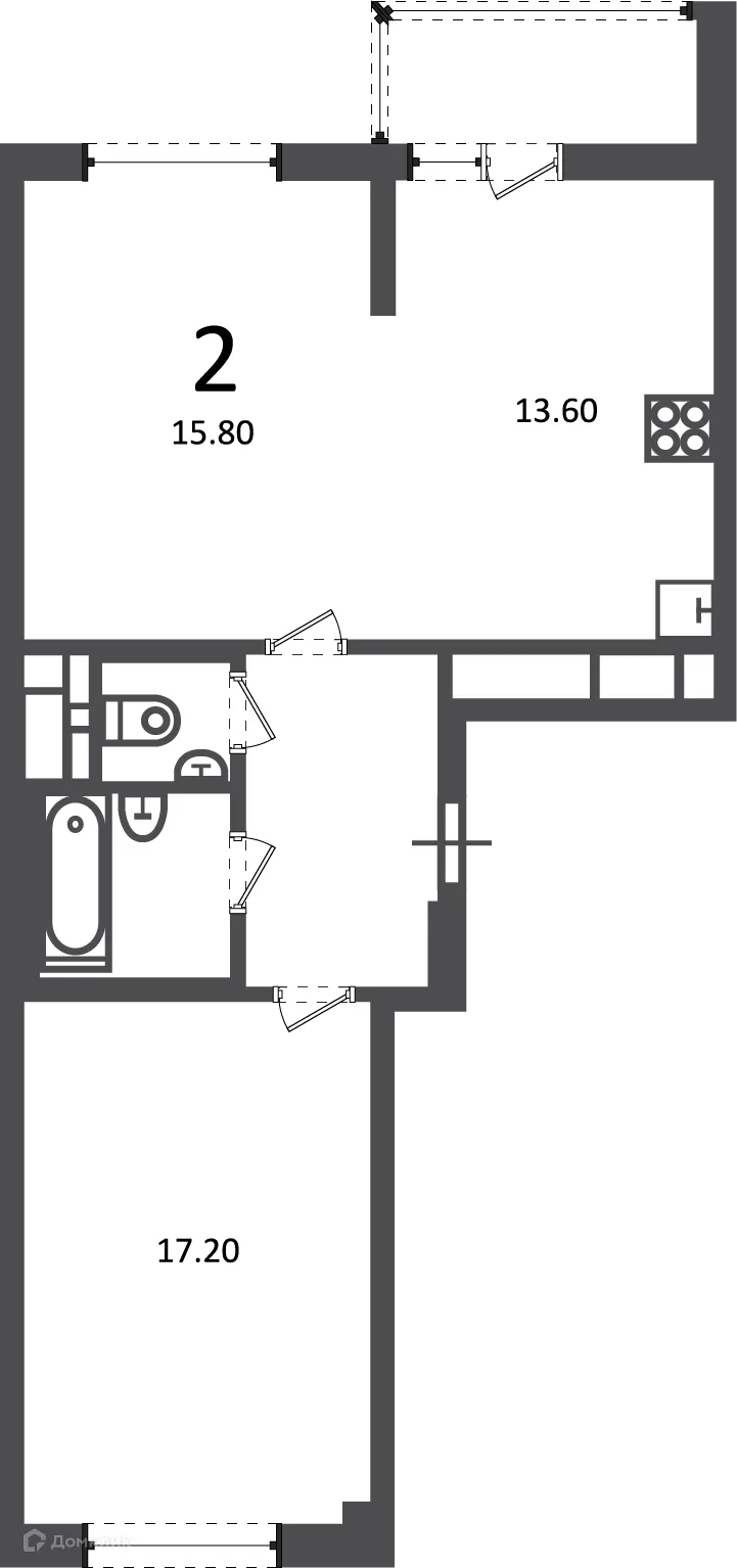 Планировка 2-комнатной квартиры 57.2 м² в Кусковская ул., д. 12/1 (Московские кварталы), г. Москва — фото 1