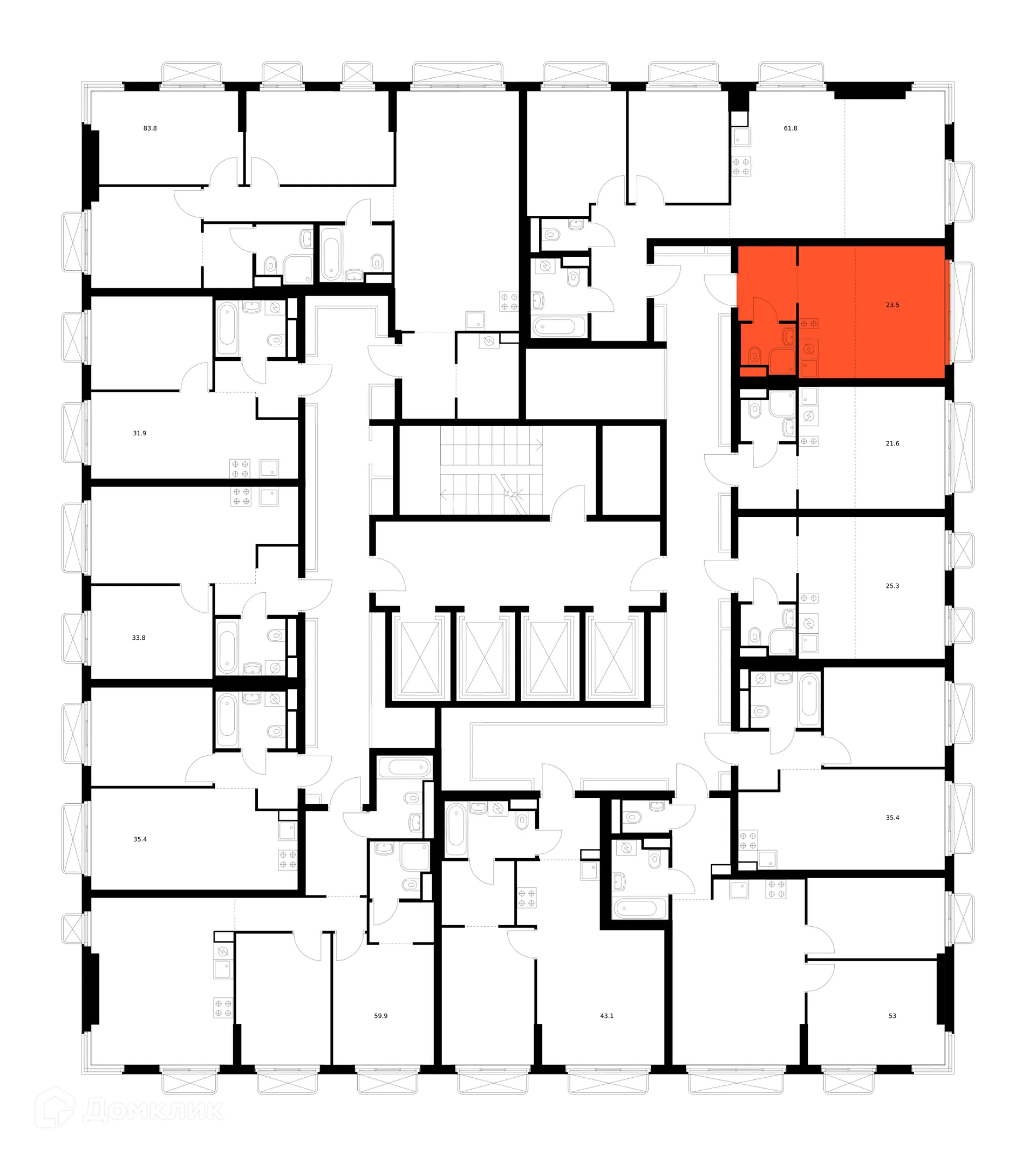 Планировка студии квартиры 23.5 м² в ЖК 2-й Иртышский, г. Москва — фото 3