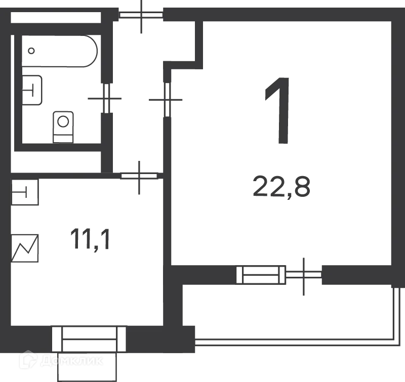Планировка 1-комнатной квартиры 42.3 м² в Кедрова ул., д. 16, к. 3 (Московские кварталы), г. Москва — фото 1