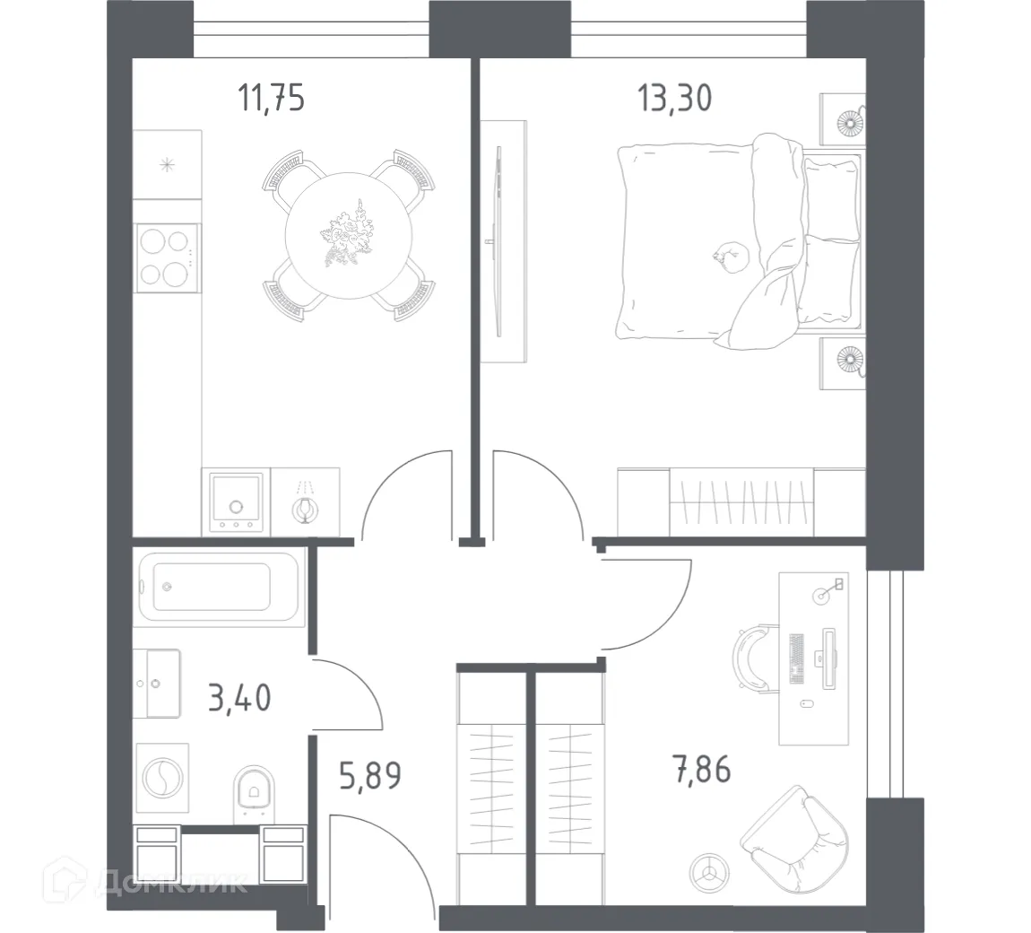 Планировка 2-комнатной квартиры 42.2 м² в Пятницкое 58, г. Москва — фото 1