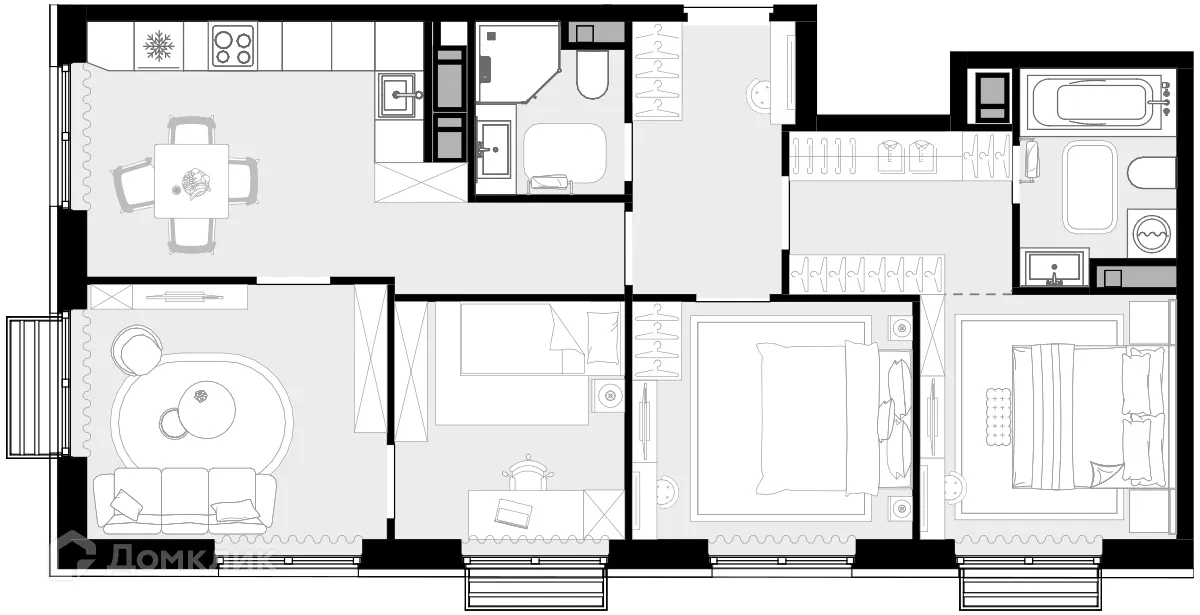Планировка 4-комнатной квартиры 76.8 м² в ЖК "Новая Звезда-2", г. Москва — фото 1