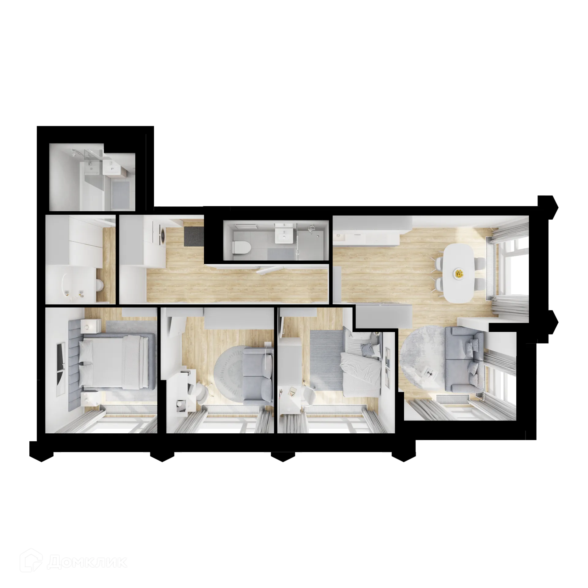 Планировка 3-комнатной квартиры 66.6 м² в ЖК Бусиновский парк, г. Москва — фото 2