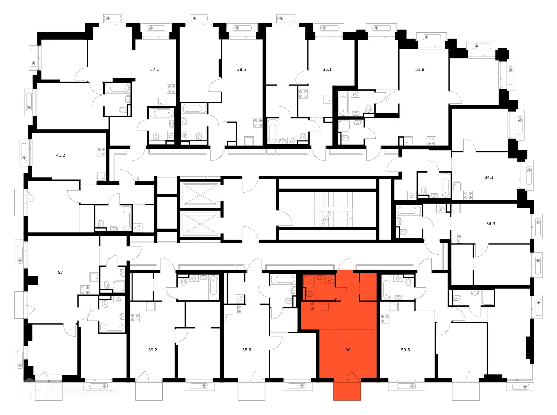 Планировка студии квартиры 30 м² в ЖК Середневский лес, г. Москва — фото 2