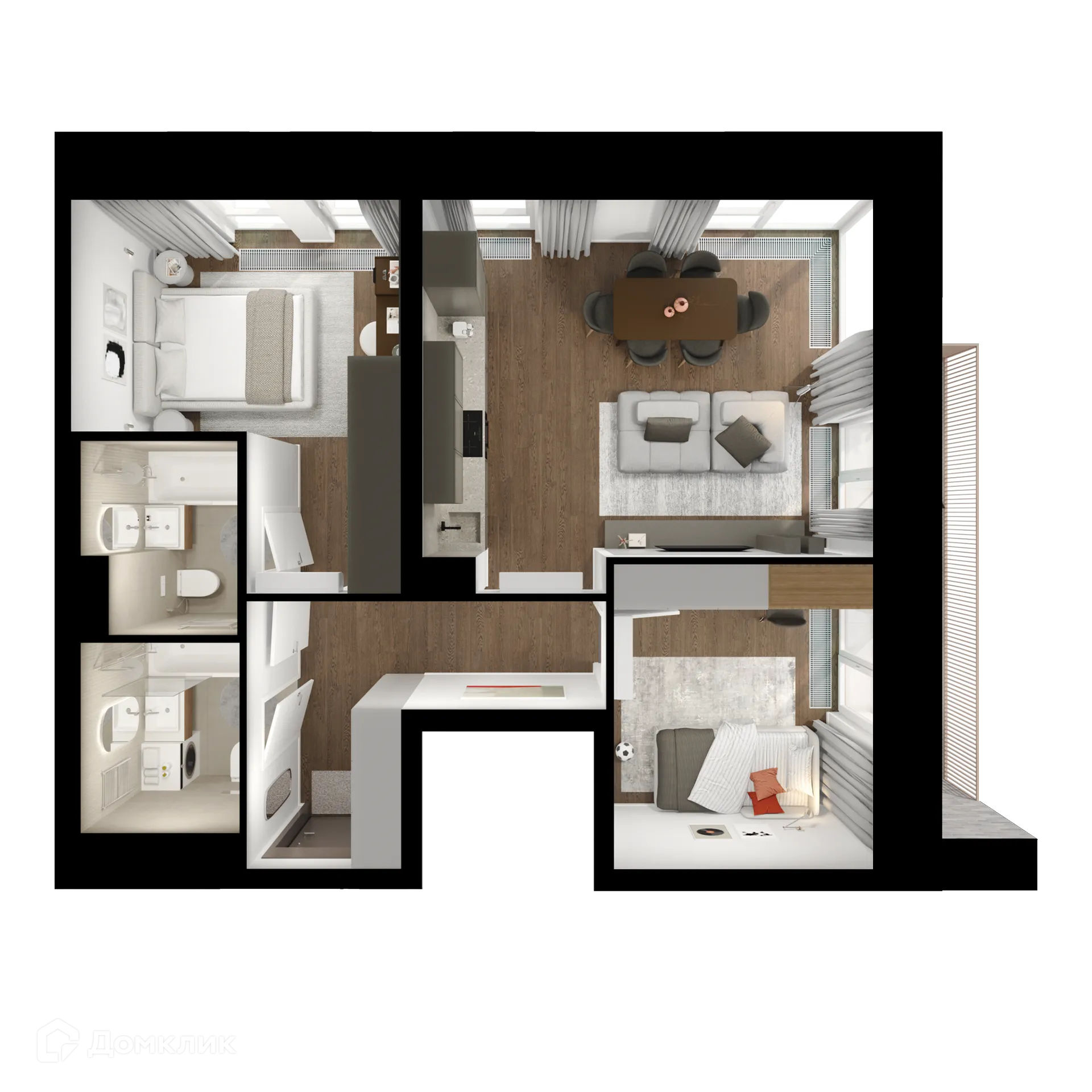 Планировка 2-комнатной квартиры 62.2 м² в «Строгино 360», г. Москва — фото 2