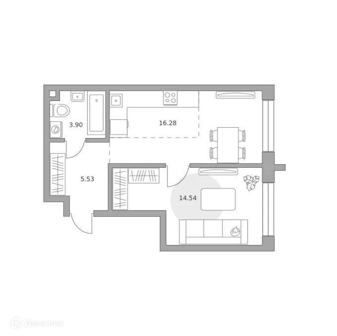 Планировка 1-комнатной квартиры 40.25 м² в ЖК MYPRIORITY Dubrovka (МАЙПРИОРИТИ Дубровка), г. Москва — фото 1