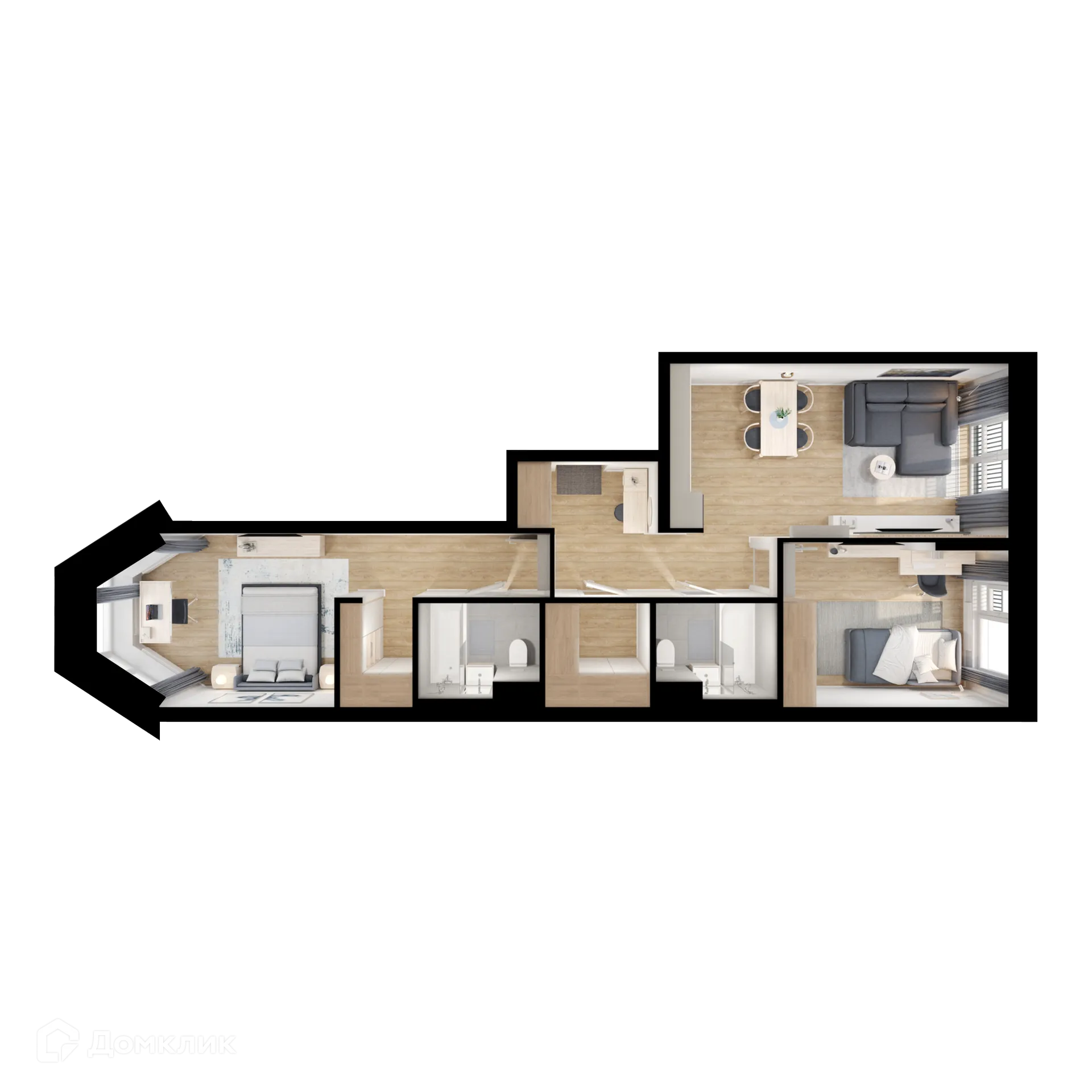 Планировка 2-комнатной квартиры 68.6 м² в ЖК Москворечье, г. Москва — фото 2