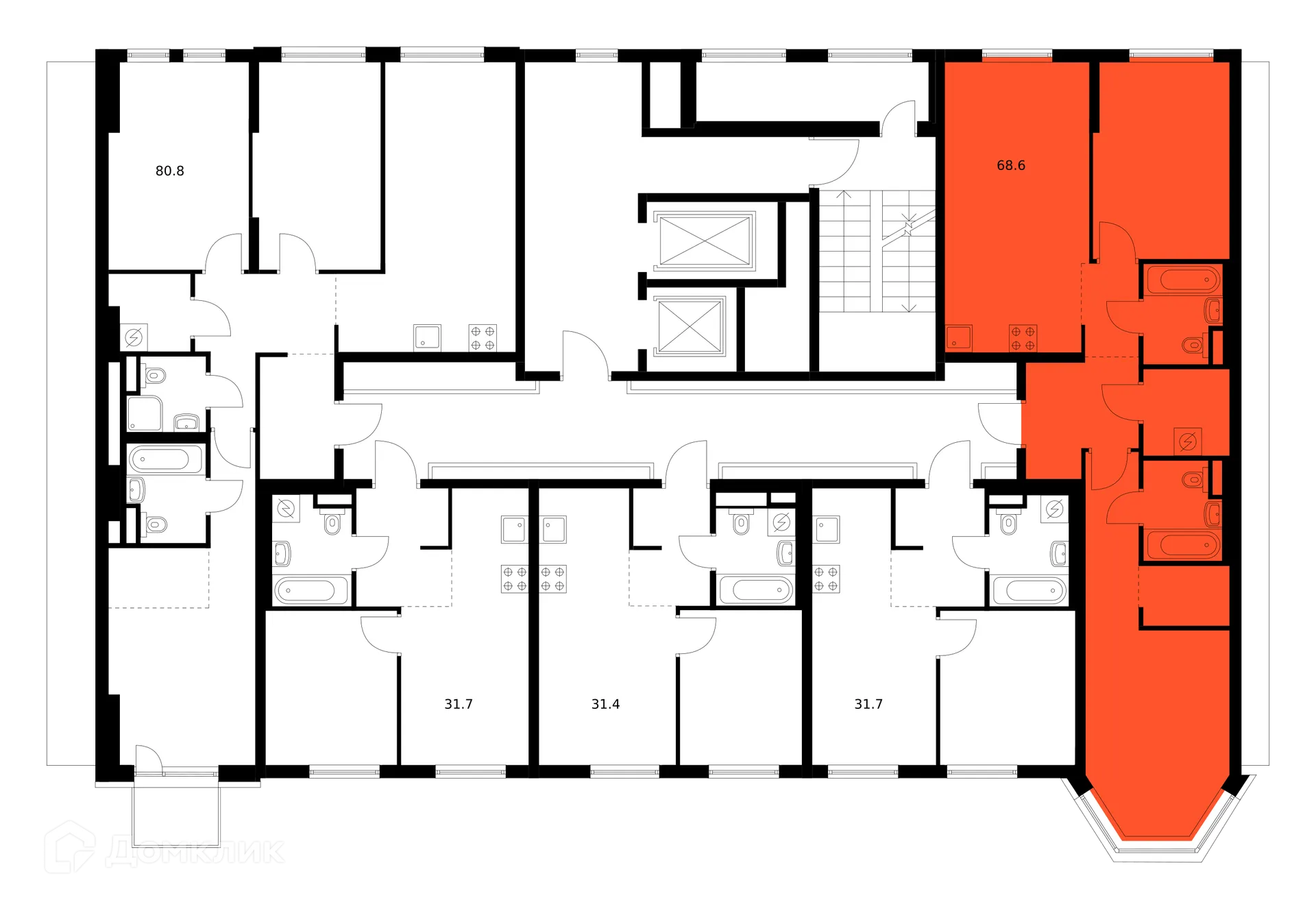 Планировка 2-комнатной квартиры 68.6 м² в ЖК Москворечье, г. Москва — фото 3