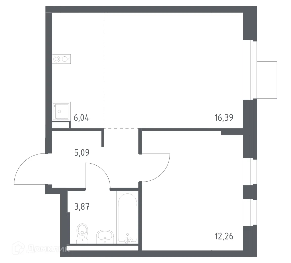 Планировка 1-комнатной квартиры 43.65 м² в ЖК Подольские кварталы, г. Москва — фото 1