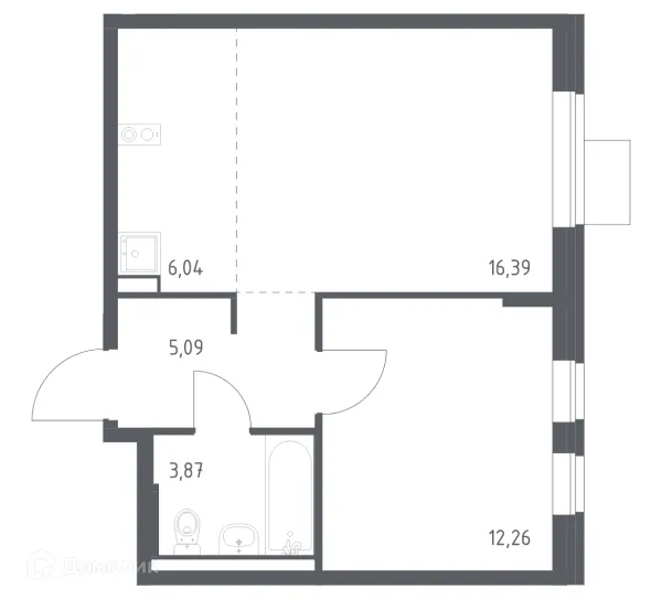 Планировка 1 комн. в ЖК Подольские кварталы