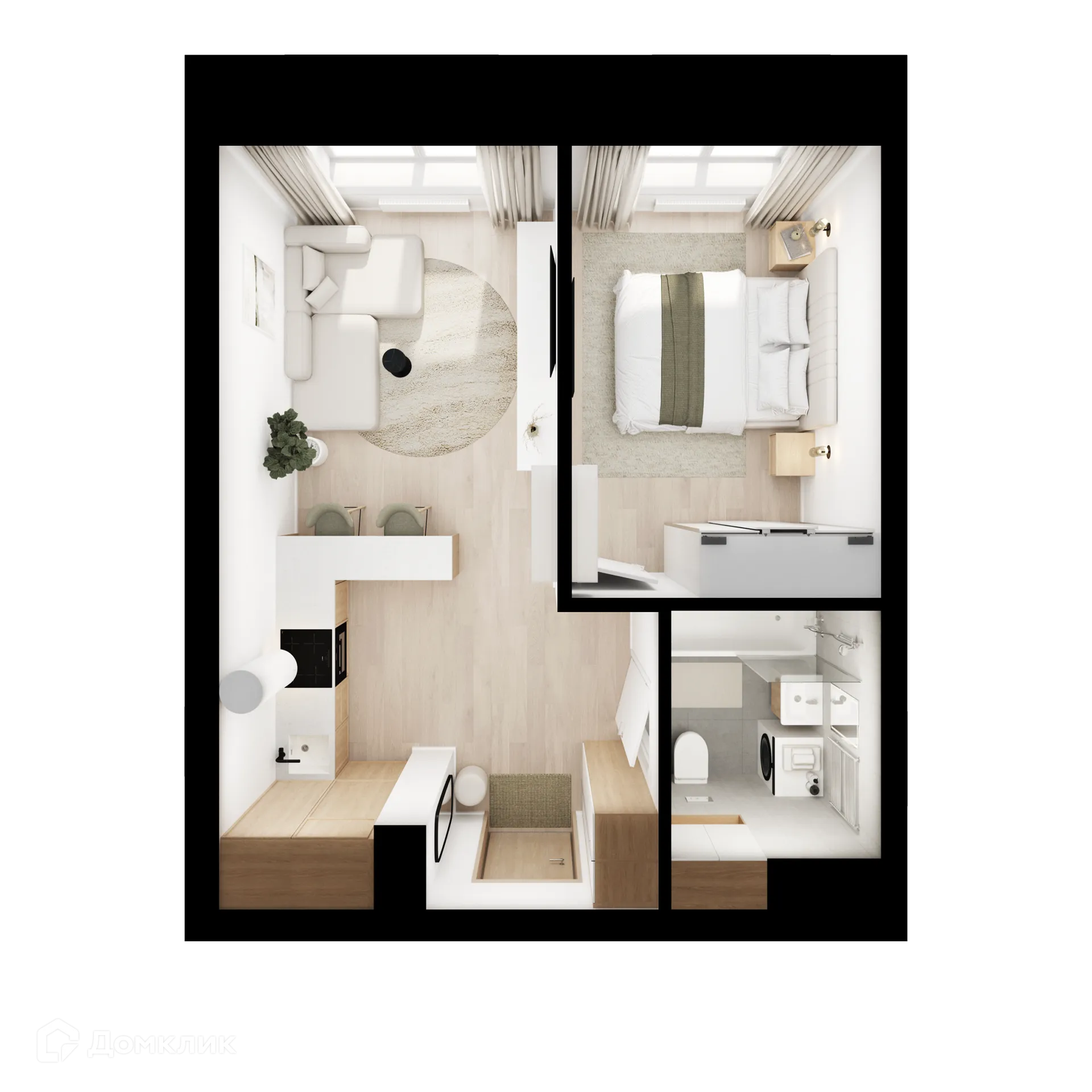 Планировка 1-комнатной квартиры 35 м² в ЖК Полар, г. Москва — фото 2