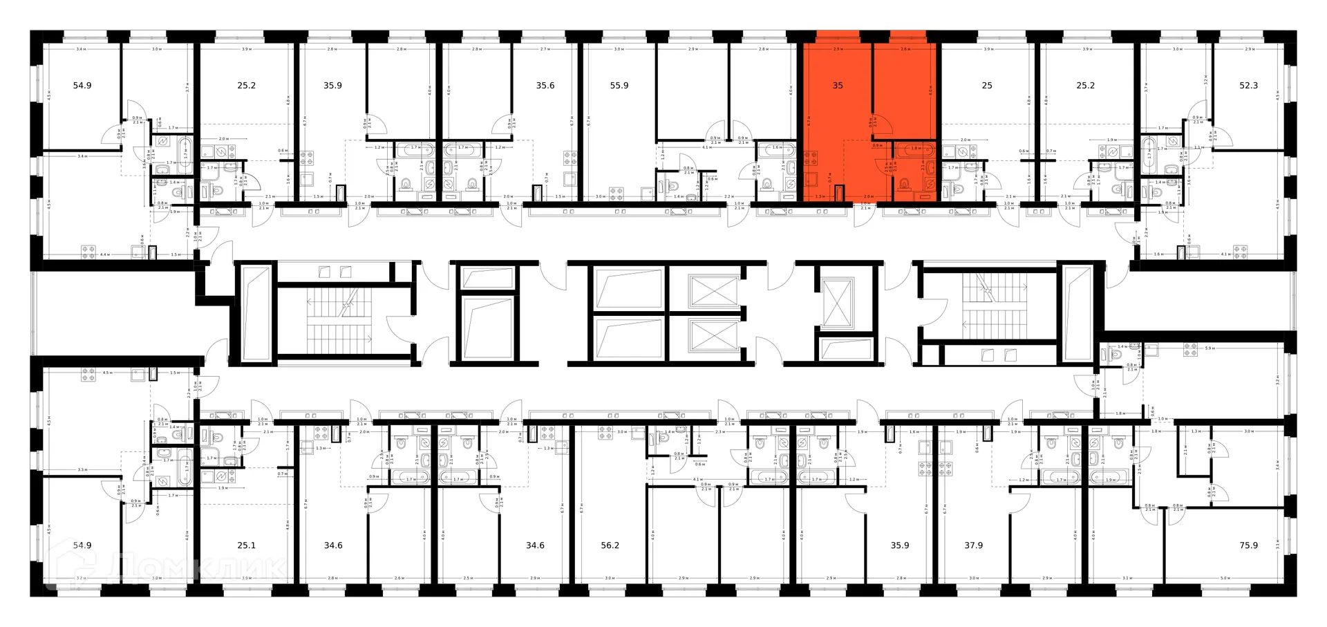 Планировка 1-комнатной квартиры 35 м² в ЖК Полар, г. Москва — фото 3