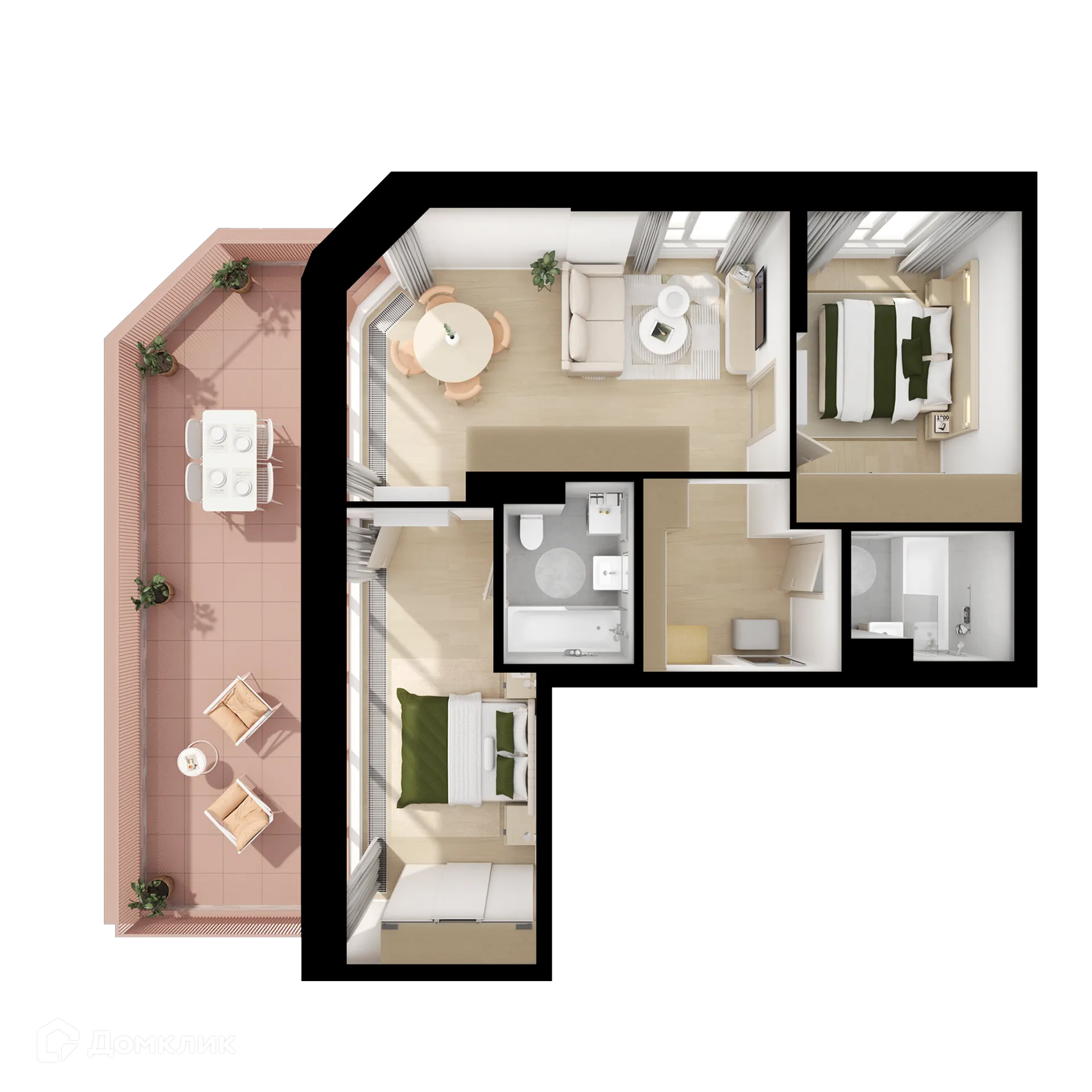 Планировка 2-комнатной квартиры 68.8 м² в ЖК Кавказский бульвар 51, г. Москва — фото 1