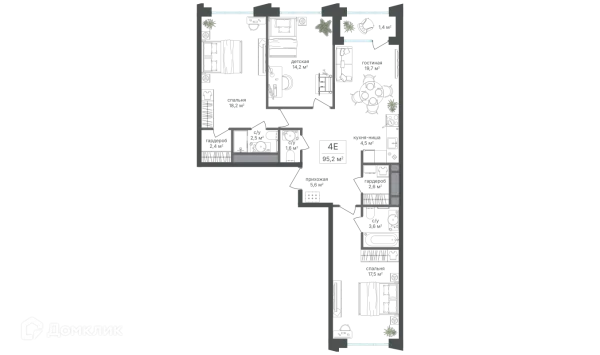Планировка 4 комн. в ЖК Михалковский