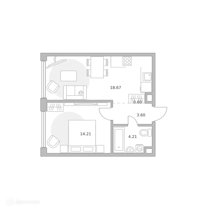 Планировка 1-комнатной квартиры 41.29 м² в ЖК MYPRIORITY (Майприорити) Мневники, г. Москва — фото 1