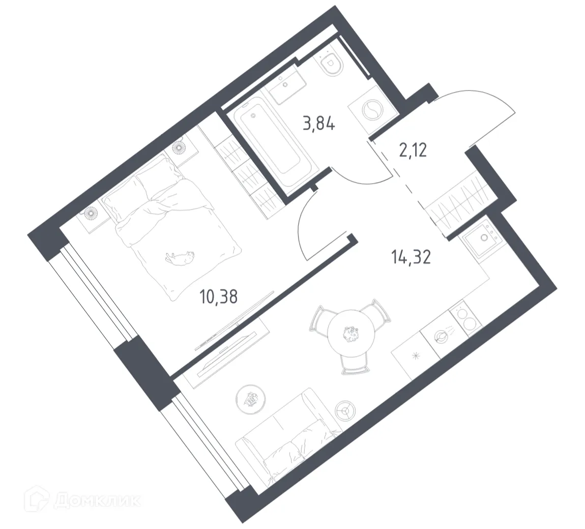 Планировка 1-комнатной квартиры 30.66 м² в Литературный квартал, г. Москва — фото 1